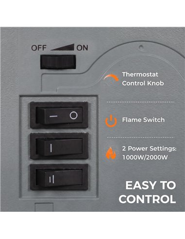 HOMCOM Freestanding Electric Fireplace, Electric Log Burner w/ LED Flame Effect, Overheating Safety System, 1000W/2000W, Grey