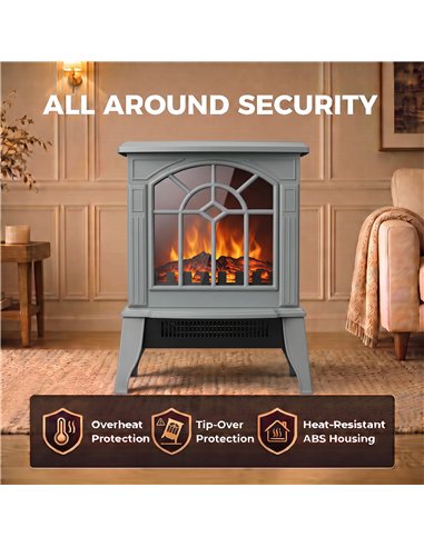 HOMCOM Freestanding Electric Fireplace, Electric Log Burner w/ LED Flame Effect, Overheating Safety System, 1000W/2000W, Grey