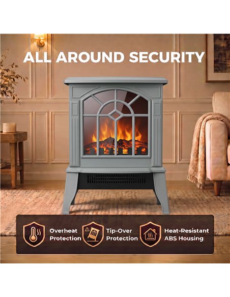 HOMCOM Freestanding Electric Fireplace, Electric Log Burner w/ LED Flame Effect, Overheating Safety System, 1000W/2000W, Grey - pic 206718 | FastDaddyshop