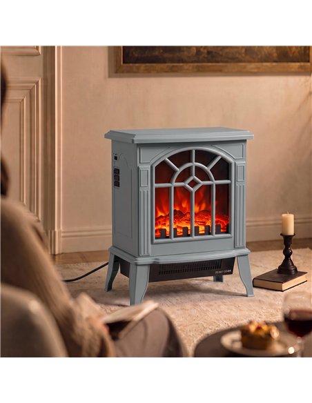HOMCOM Freestanding Electric Fireplace, Electric Log Burner w/ LED Flame Effect, Overheating Safety System, 1000W/2000W, Grey - pic 206719 | FastDaddyshop