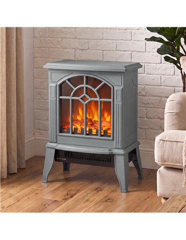 HOMCOM Freestanding Electric Fireplace, Electric Log Burner w/ LED Flame Effect, Overheating Safety System, 1000W/2000W, Grey