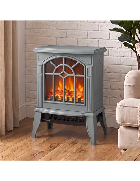HOMCOM Freestanding Electric Fireplace, Electric Log Burner w/ LED Flame Effect, Overheating Safety System, 1000W/2000W, Grey - pic 206720 | FastDaddyshop