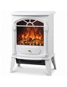 HOMCOM Freestanding Portable Fireplace, Electric Fireplace Stove Heater with 3D Flame Effect and Adjustable Thermostat, White