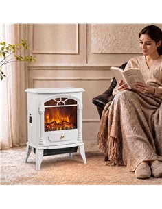 HOMCOM Freestanding Portable Fireplace, Electric Fireplace Stove Heater with 3D Flame Effect and Adjustable Thermostat, White 2