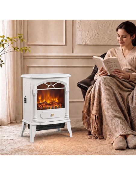 HOMCOM Freestanding Portable Fireplace, Electric Fireplace Stove Heater with 3D Flame Effect and Adjustable Thermostat, White - pic 206722 | FastDaddyshop