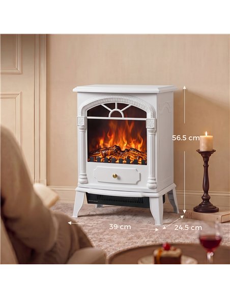 HOMCOM Freestanding Portable Fireplace, Electric Fireplace Stove Heater with 3D Flame Effect and Adjustable Thermostat, White - pic 206723 | FastDaddyshop
