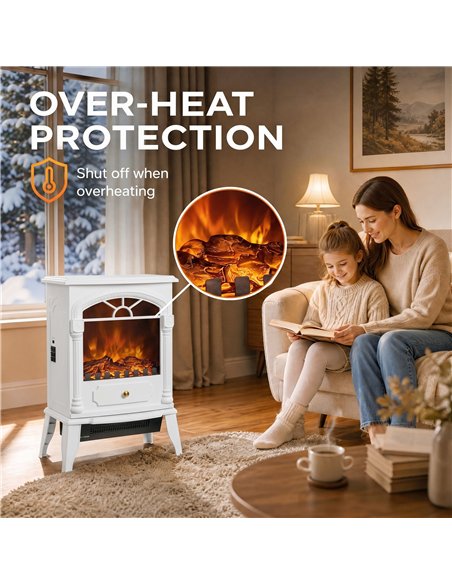 HOMCOM Freestanding Portable Fireplace, Electric Fireplace Stove Heater with 3D Flame Effect and Adjustable Thermostat, White - pic 206726 | FastDaddyshop