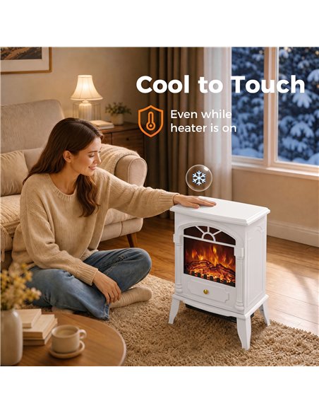 HOMCOM Freestanding Portable Fireplace, Electric Fireplace Stove Heater with 3D Flame Effect and Adjustable Thermostat, White - pic 206727 | FastDaddyshop