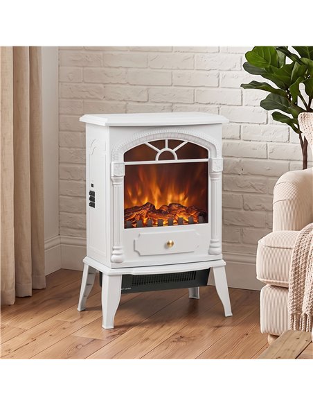 HOMCOM Freestanding Portable Fireplace, Electric Fireplace Stove Heater with 3D Flame Effect and Adjustable Thermostat, White - pic 206729 | FastDaddyshop