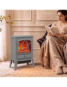 HOMCOM 1kW-2kW Vintage Electric Fireplace Heater - Grey 2