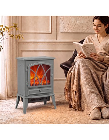 HOMCOM 1kW-2kW Vintage Electric Fireplace Heater - Grey