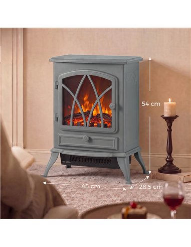 HOMCOM 1kW-2kW Vintage Electric Fireplace Heater - Grey