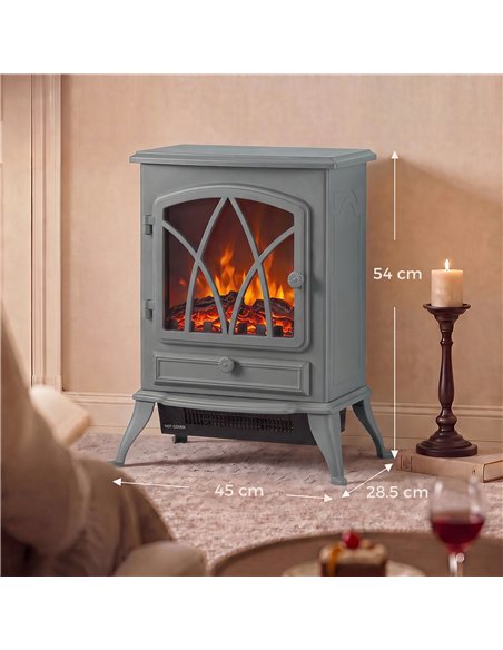 HOMCOM 1kW-2kW Vintage Electric Fireplace Heater - Grey - pic 206732 | FastDaddyshop