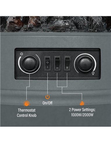 HOMCOM 1kW-2kW Vintage Electric Fireplace Heater - Grey