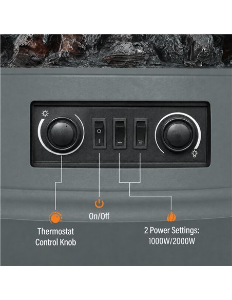 HOMCOM 1kW-2kW Vintage Electric Fireplace Heater - Grey - pic 206734 | FastDaddyshop