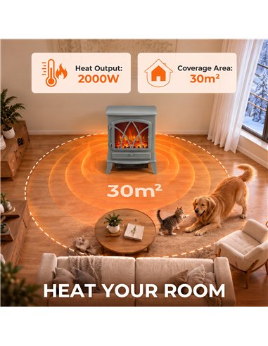 HOMCOM 1kW-2kW Vintage Electric Fireplace Heater - Grey