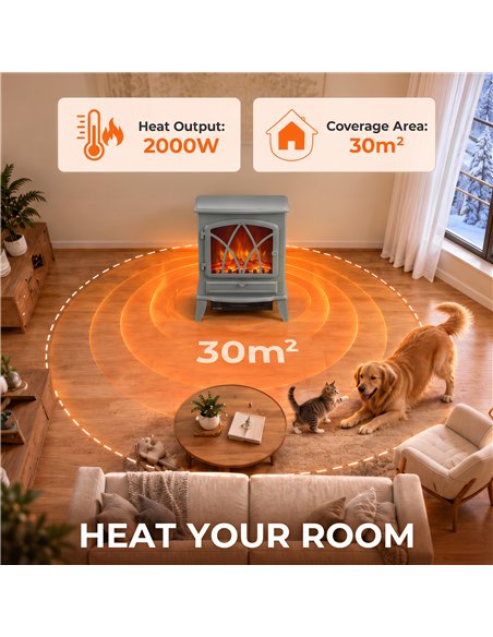 HOMCOM 1kW-2kW Vintage Electric Fireplace Heater - Grey - pic 206735 | FastDaddyshop
