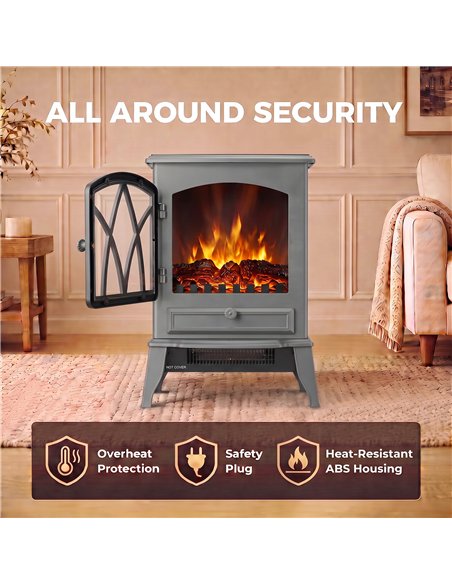 HOMCOM 1kW-2kW Vintage Electric Fireplace Heater - Grey - pic 206736 | FastDaddyshop