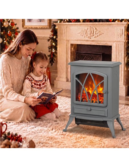HOMCOM 1kW-2kW Vintage Electric Fireplace Heater - Grey - pic 206737 | FastDaddyshop