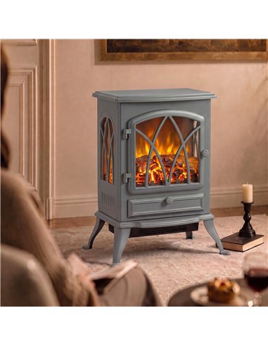 HOMCOM 1kW-2kW Vintage Electric Fireplace Heater - Grey