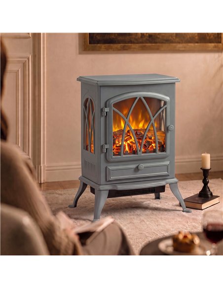 HOMCOM 1kW-2kW Vintage Electric Fireplace Heater - Grey - pic 206738 | FastDaddyshop