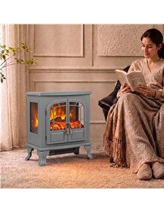 HOMCOM Freestanding Electric Fireplace Stove Heater with LED Fire Flame Effect Grey 2