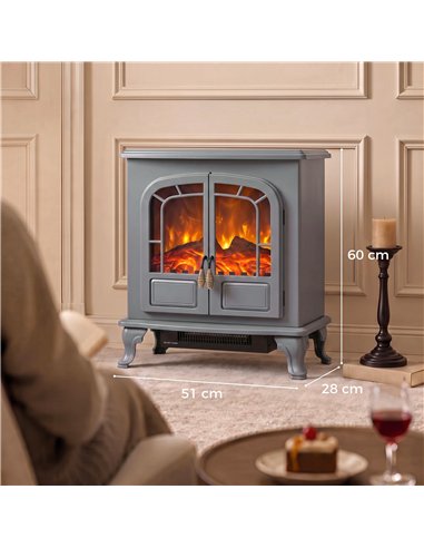 HOMCOM Freestanding Electric Fireplace Stove Heater with LED Fire Flame Effect Grey