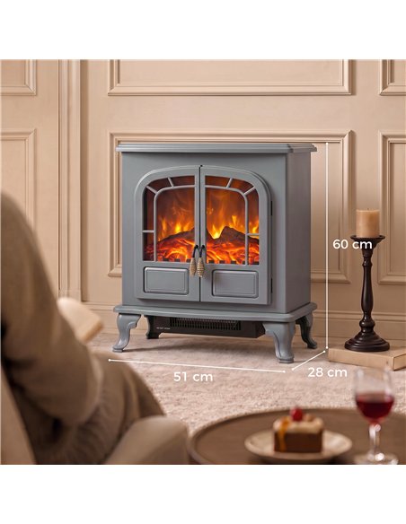 HOMCOM Freestanding Electric Fireplace Stove Heater with LED Fire Flame Effect Grey - pic 206741 | FastDaddyshop