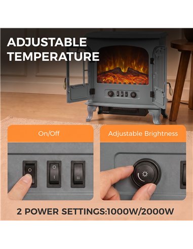 HOMCOM Freestanding Electric Fireplace Stove Heater with LED Fire Flame Effect Grey