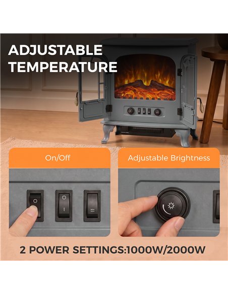 HOMCOM Freestanding Electric Fireplace Stove Heater with LED Fire Flame Effect Grey - pic 206743 | FastDaddyshop