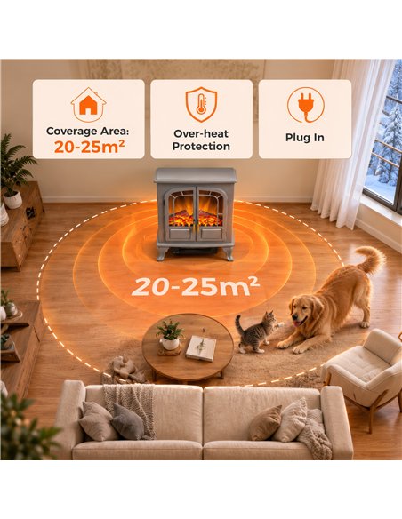 HOMCOM Freestanding Electric Fireplace Stove Heater with LED Fire Flame Effect Grey - pic 206744 | FastDaddyshop