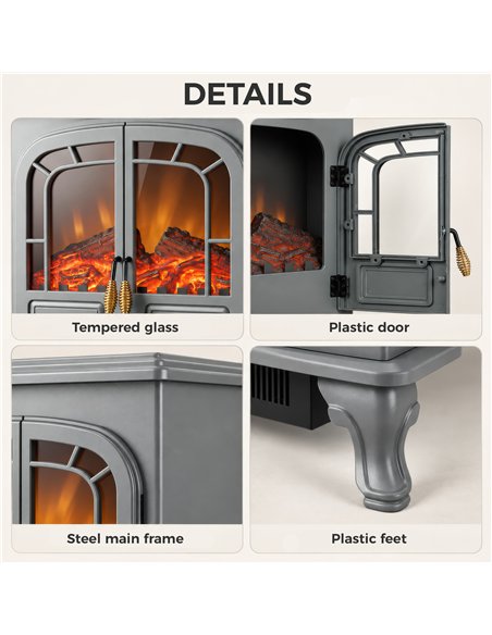 HOMCOM Freestanding Electric Fireplace Stove Heater with LED Fire Flame Effect Grey - pic 206745 | FastDaddyshop