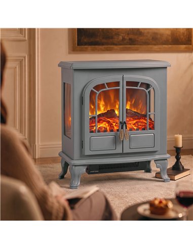 HOMCOM Freestanding Electric Fireplace Stove Heater with LED Fire Flame Effect Grey