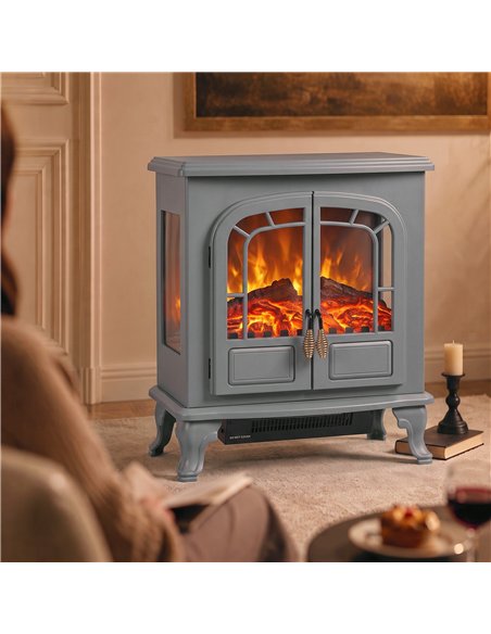 HOMCOM Freestanding Electric Fireplace Stove Heater with LED Fire Flame Effect Grey - pic 206747 | FastDaddyshop