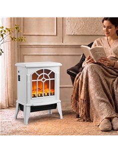 HOMCOM Freestanding Electric Fireplace, Electric Log Burner w/ LED Flame Effect, Overheating Safety System, 1000W/2000W, White 2