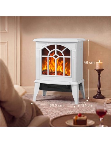 HOMCOM Freestanding Electric Fireplace, Electric Log Burner w/ LED Flame Effect, Overheating Safety System, 1000W/2000W, White