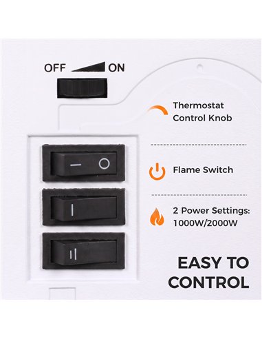 HOMCOM Freestanding Electric Fireplace, Electric Log Burner w/ LED Flame Effect, Overheating Safety System, 1000W/2000W, White