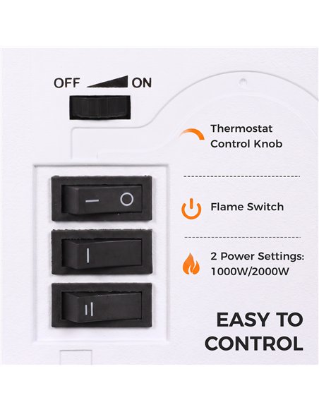 HOMCOM Freestanding Electric Fireplace, Electric Log Burner w/ LED Flame Effect, Overheating Safety System, 1000W/2000W, White - pic 206752 | FastDaddyshop