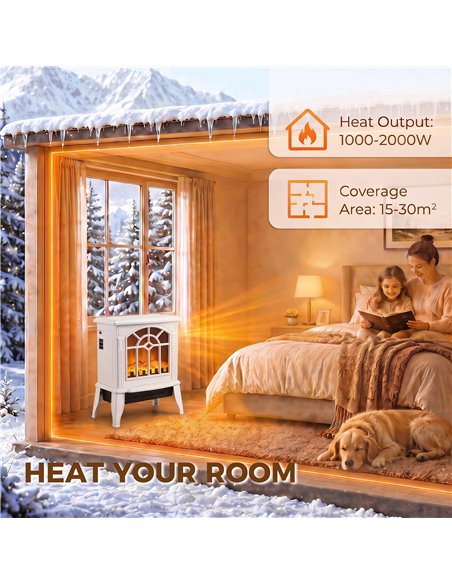 HOMCOM Freestanding Electric Fireplace, Electric Log Burner w/ LED Flame Effect, Overheating Safety System, 1000W/2000W, White - pic 206753 | FastDaddyshop