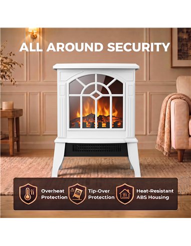 HOMCOM Freestanding Electric Fireplace, Electric Log Burner w/ LED Flame Effect, Overheating Safety System, 1000W/2000W, White