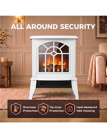 HOMCOM Freestanding Electric Fireplace, Electric Log Burner w/ LED Flame Effect, Overheating Safety System, 1000W/2000W, White - pic 206754 | FastDaddyshop