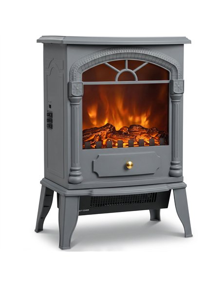 HOMCOM Freestanding Portable Fireplace, Electric Fireplace Stove Heater with 3D Flame Effect and Adjustable Thermostat, Grey - pic 206757 | FastDaddyshop
