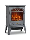 HOMCOM Freestanding Portable Fireplace, Electric Fireplace Stove Heater with 3D Flame Effect and Adjustable Thermostat, Grey