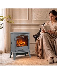HOMCOM Freestanding Portable Fireplace, Electric Fireplace Stove Heater with 3D Flame Effect and Adjustable Thermostat, Grey 2