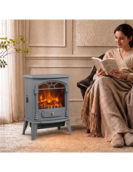 HOMCOM Freestanding Portable Fireplace, Electric Fireplace Stove Heater with 3D Flame Effect and Adjustable Thermostat, Grey - pic 206758 | FastDaddyshop