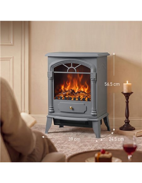 HOMCOM Freestanding Portable Fireplace, Electric Fireplace Stove Heater with 3D Flame Effect and Adjustable Thermostat, Grey - pic 206759 | FastDaddyshop