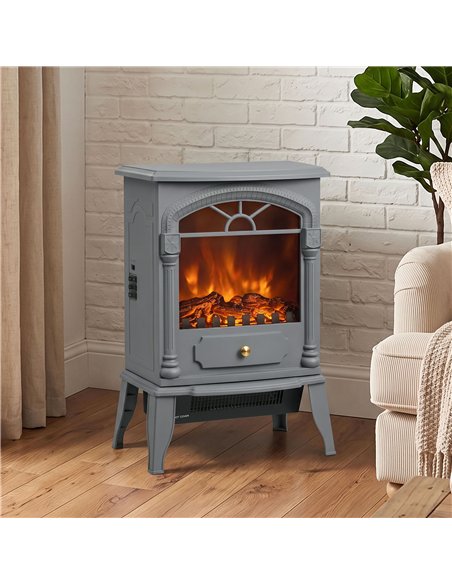 HOMCOM Freestanding Portable Fireplace, Electric Fireplace Stove Heater with 3D Flame Effect and Adjustable Thermostat, Grey - pic 206765 | FastDaddyshop
