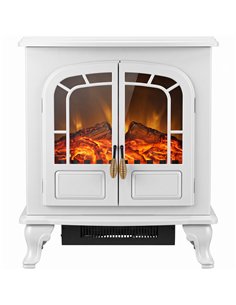 HOMCOM Freestanding Electric Fireplace Stove Heater with LED Fire Flame Effect White