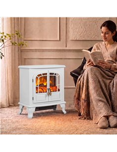 HOMCOM Freestanding Electric Fireplace Stove Heater with LED Fire Flame Effect White 2