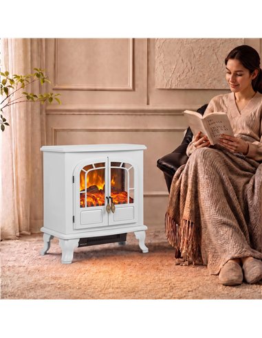 HOMCOM Freestanding Electric Fireplace Stove Heater with LED Fire Flame Effect White